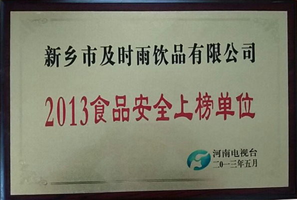 2013食品安全上榜单位